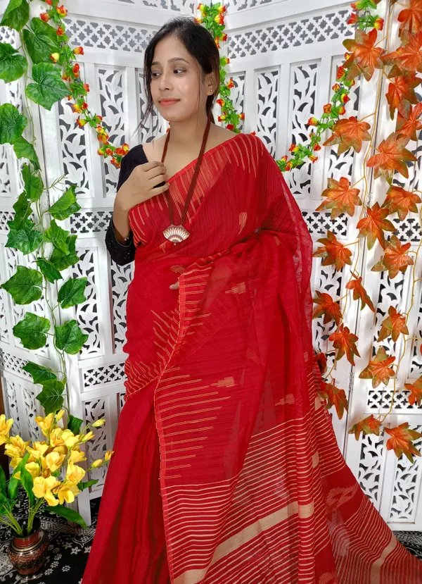 Red_Cotton_Silk_Weaving_Work_Cotton_Silk_Handloom_Saree