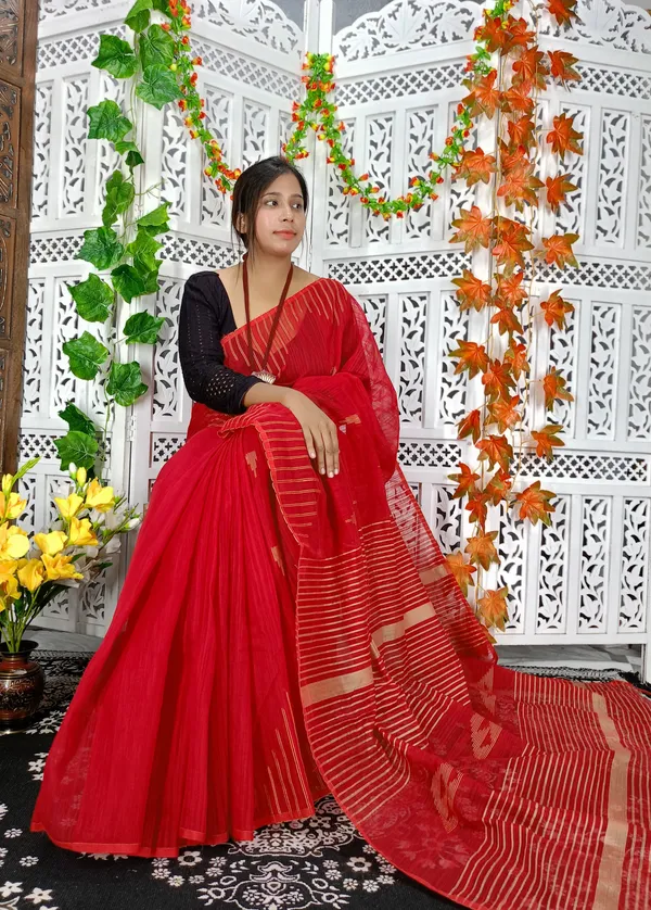 Red_Cotton_Silk_Weaving_Work_Cotton_Silk_Handloom_Saree