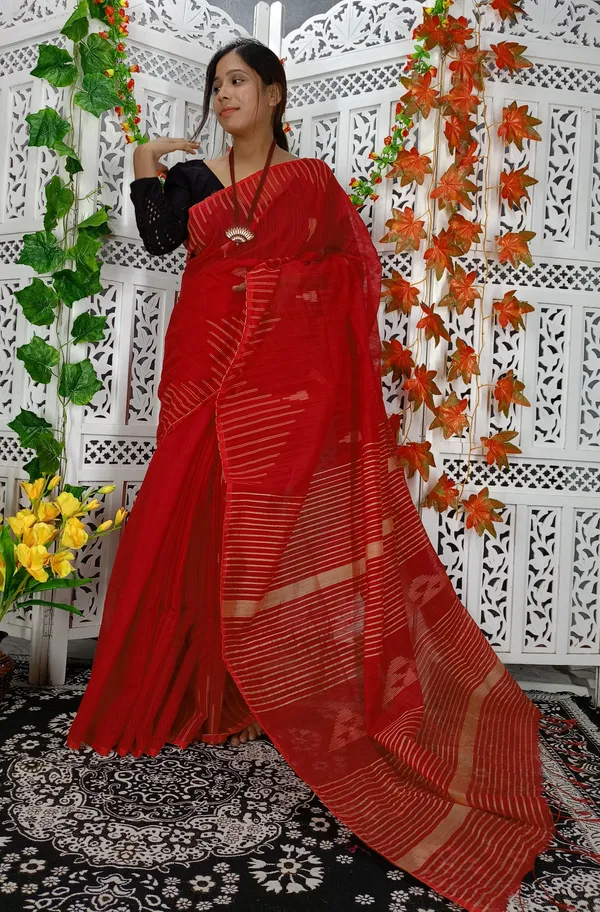 Red_Cotton_Silk_Weaving_Work_Cotton_Silk_Handloom_Saree