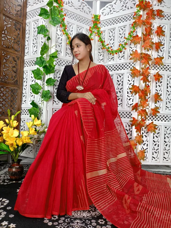 Red_Cotton_Silk_Weaving_Work_Cotton_Silk_Handloom_Saree