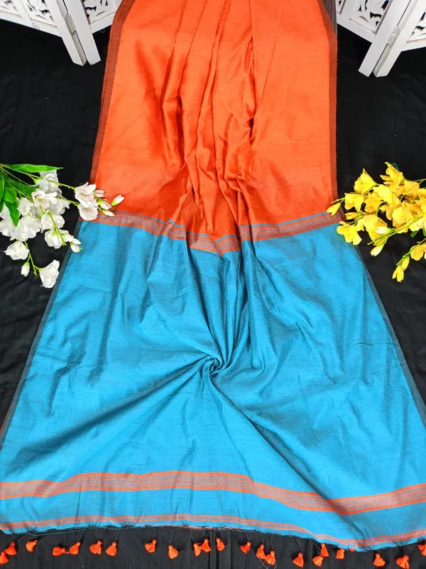 Orange_Soft_Cotton_Silk_Dual_Color_Saree