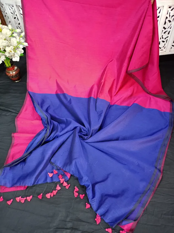 Pink_Plain_Soft_Cotton_Silk_Saree