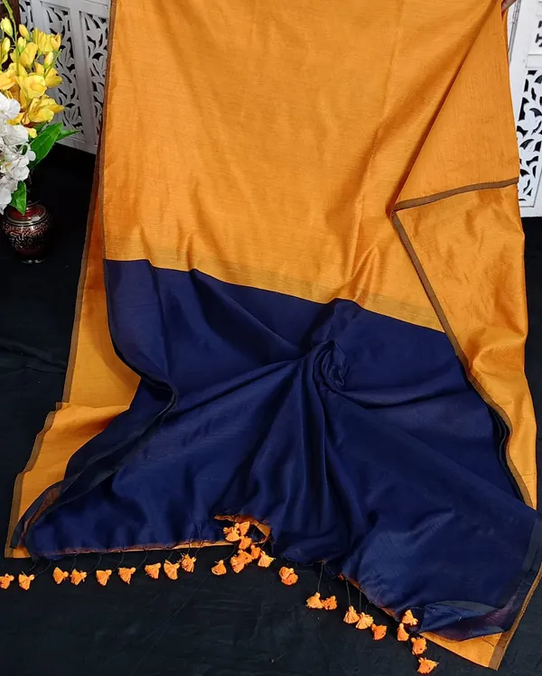 Yellow_Plain_Soft_Cotton_Silk_Saree