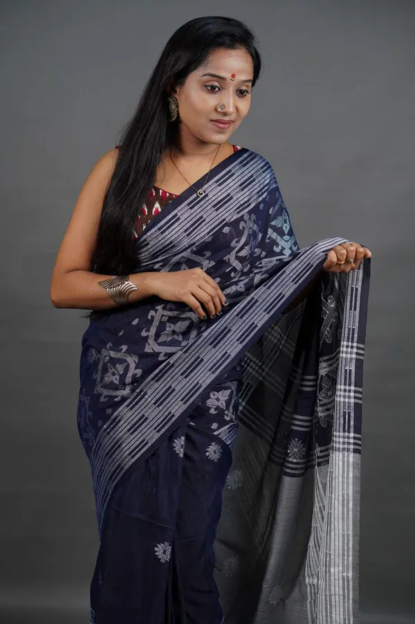 Navy_Blue_Cotton_Handloom_Saree