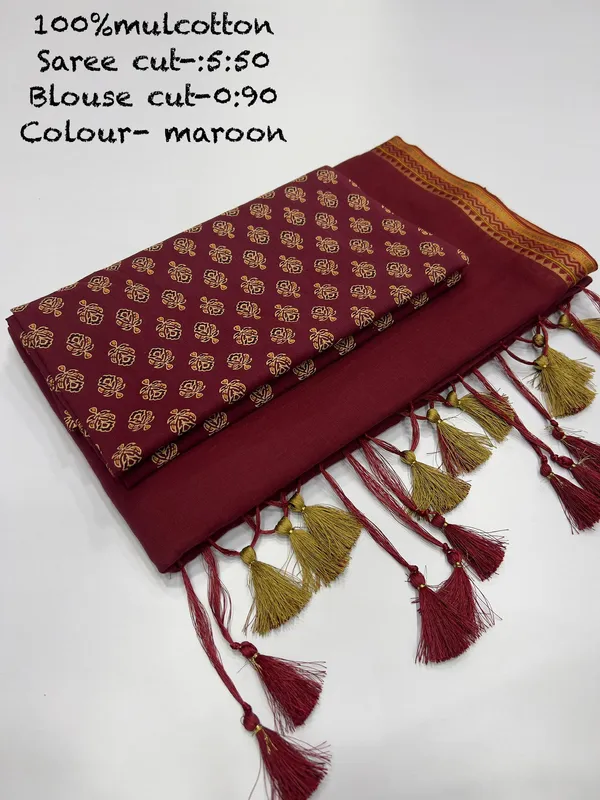 Pure_100%_Mul_Cotton_Saree_With_Unstiched_Blouse_Piece