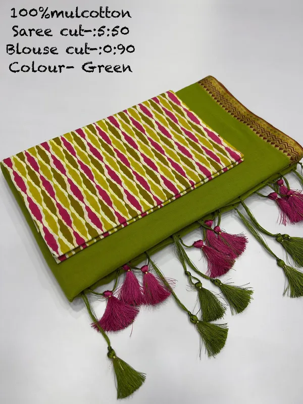 Pure_100%_Mul_Cotton_Saree_With_Unstiched_Blouse_Piece