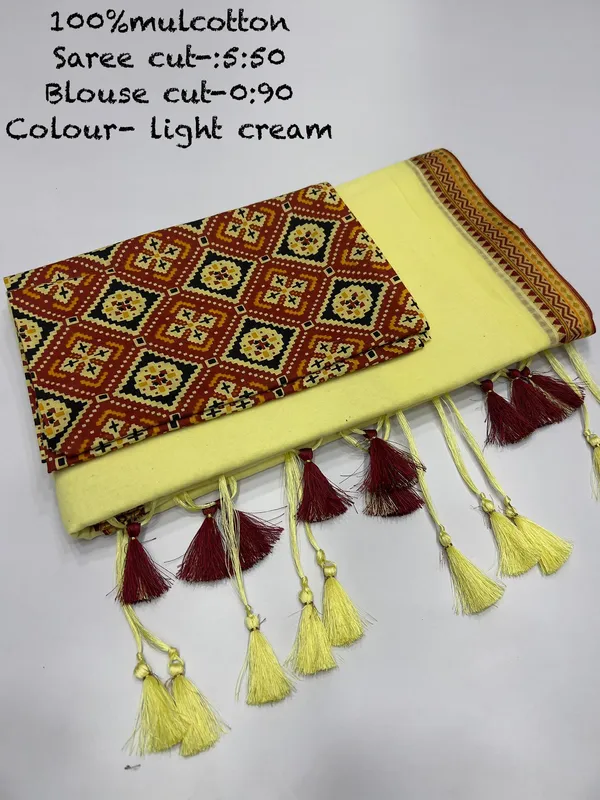 Pure_100%_Mul_Cotton_Saree_With_Unstiched_Blouse_Piece