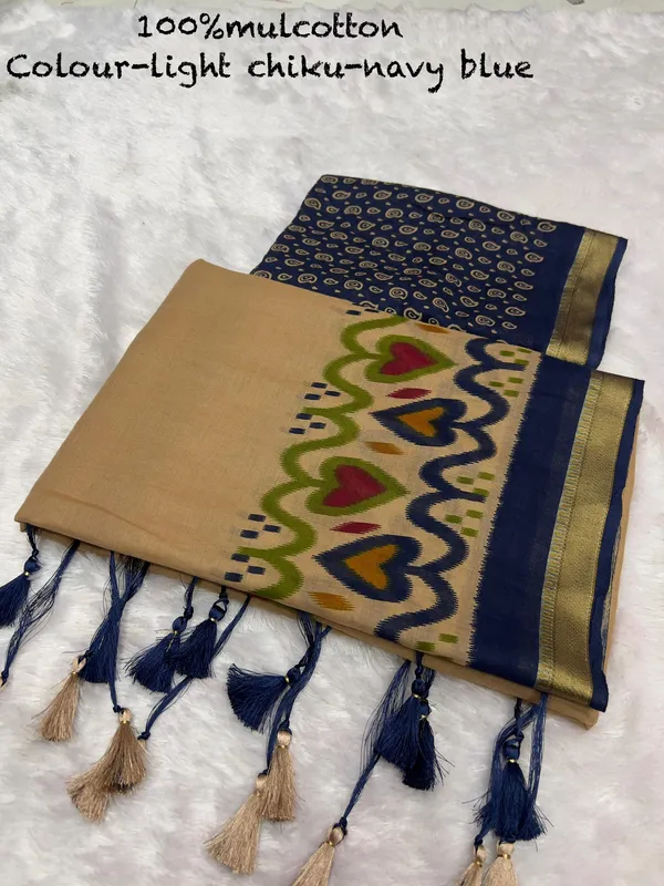 Pure_100%_Mul_Cotton_Saree_With_Unstiched_Blouse_Piece