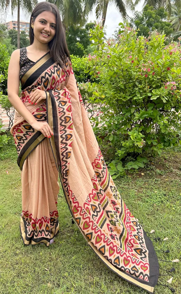 Pure_100%_Mul_Cotton_Saree_With_Unstiched_Blouse_Piece