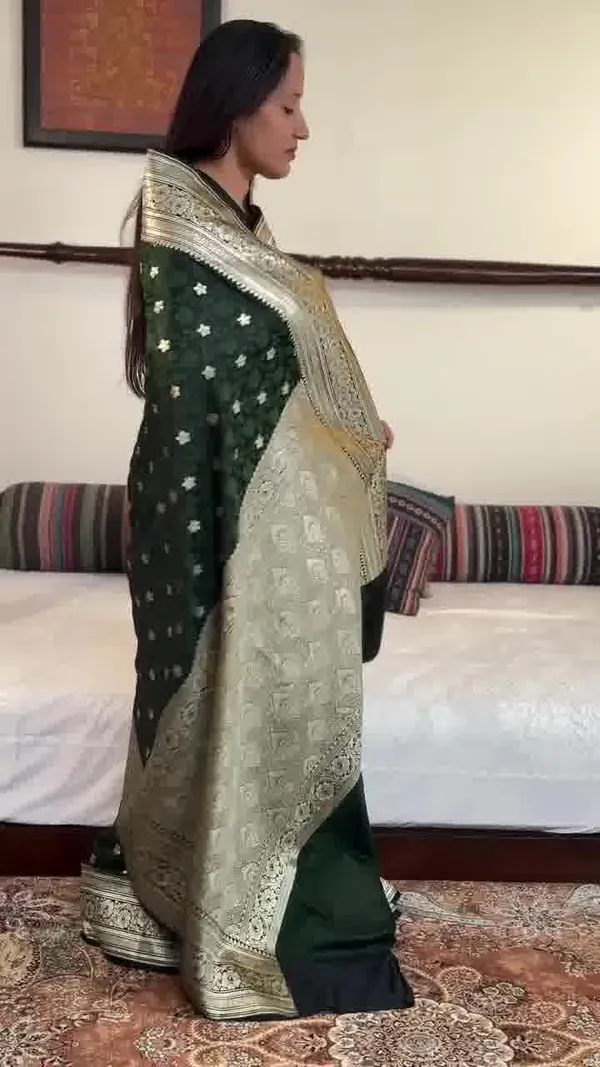 Adorning_Dark_Green_Soft_Banarasi_Silk_Saree_With_Hypnotic_Blouse_Piece