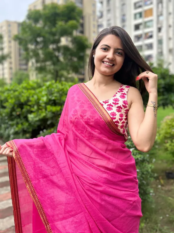 Pure_100%_Mul_Cotton_Saree_With_Unstiched_Blouse_Piece