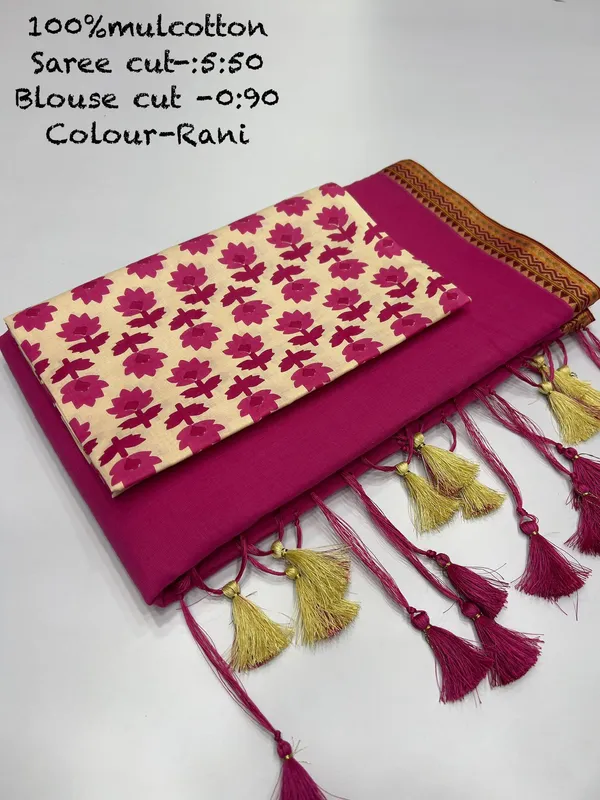 Pure_100%_Mul_Cotton_Saree_With_Unstiched_Blouse_Piece