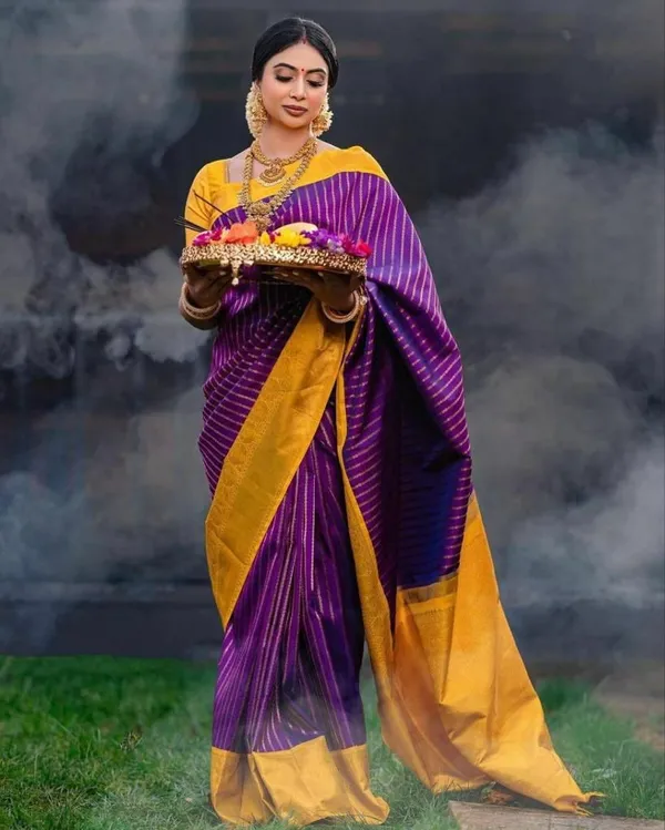 Dalliance_Purple_Soft_Banarasi_Silk_Saree_With_Chatoyant_Blouse_Piece
