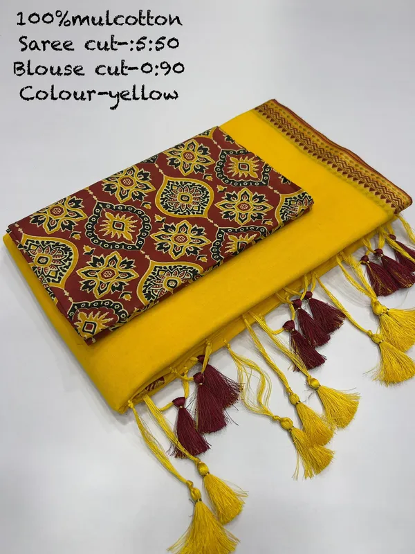Pure_100%_Mul_Cotton_Saree_With_Unstiched_Blouse_Piece