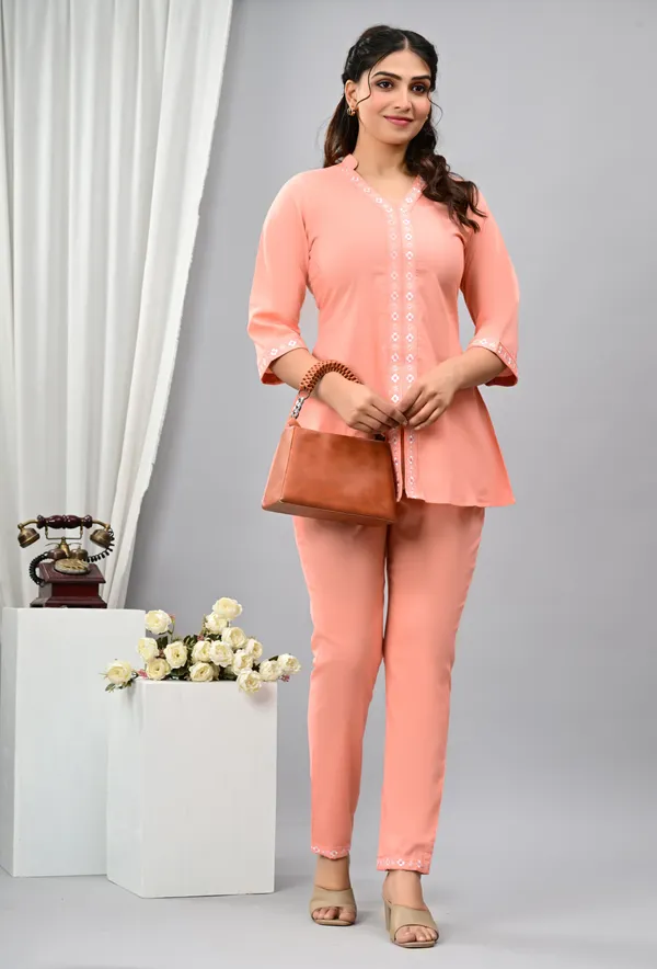 Elegant_Peach_Cotton_Coord_Set_with_White_Embroidery_–_Front_&_Sleeves_Work_🌸