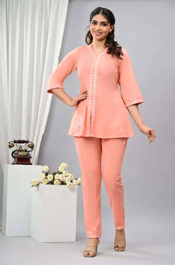 Elegant_Peach_Cotton_Coord_Set_with_White_Embroidery_–_Front_&_Sleeves_Work_🌸