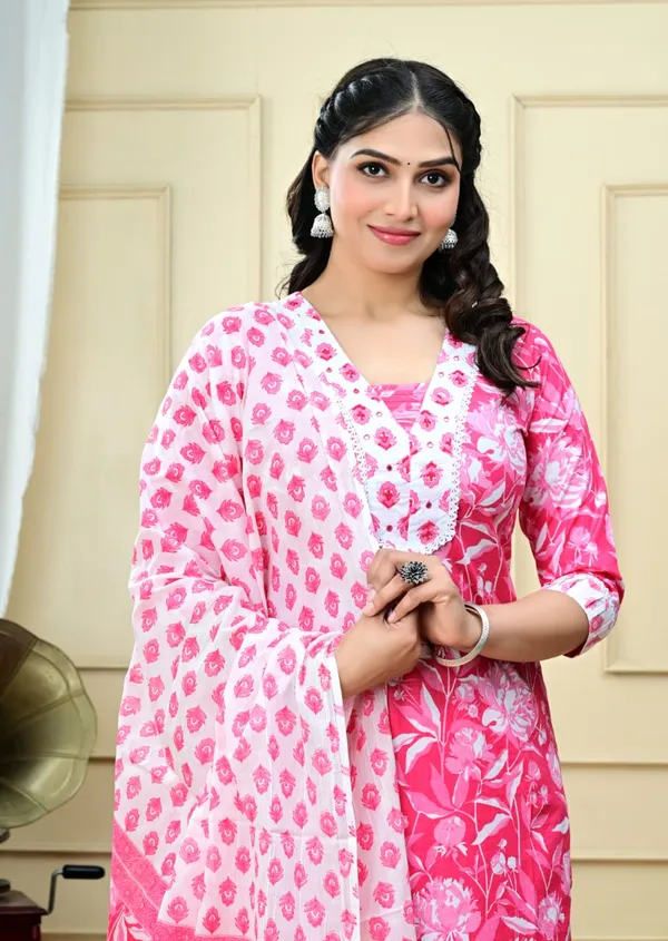 Pure_Printed_Cotton_Pink_Kurti_Set_for_summer
