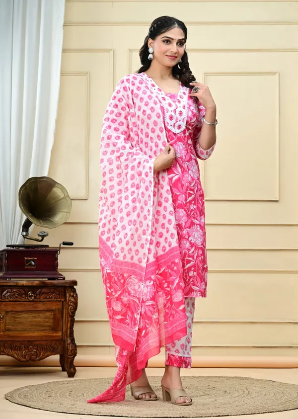 Pure_Printed_Cotton_Pink_Kurti_Set_for_summer
