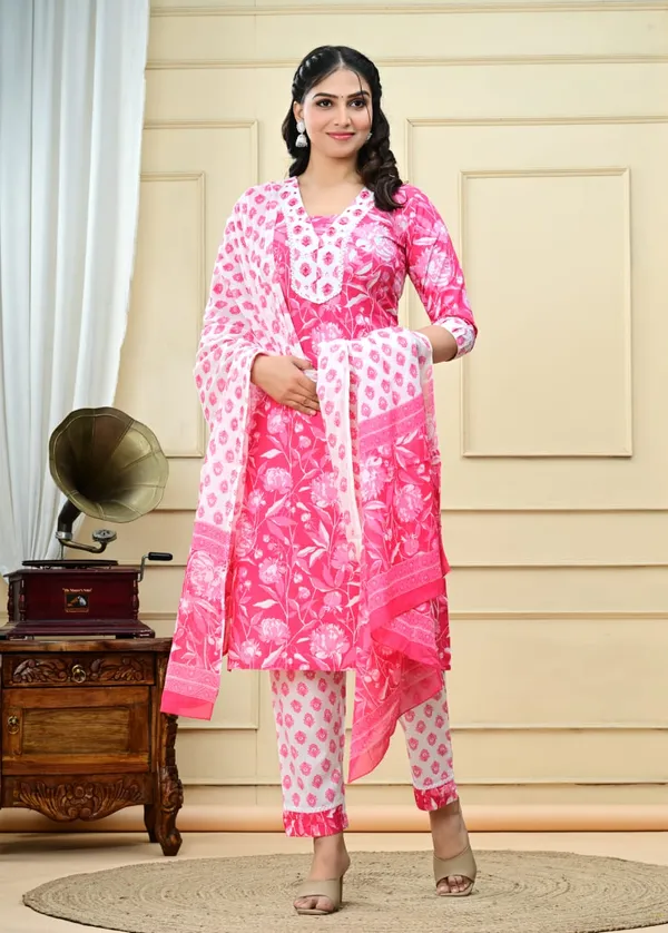 Pure_Printed_Cotton_Pink_Kurti_Set_for_summer