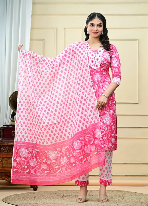 Pure_Printed_Cotton_Pink_Kurti_Set_for_summer