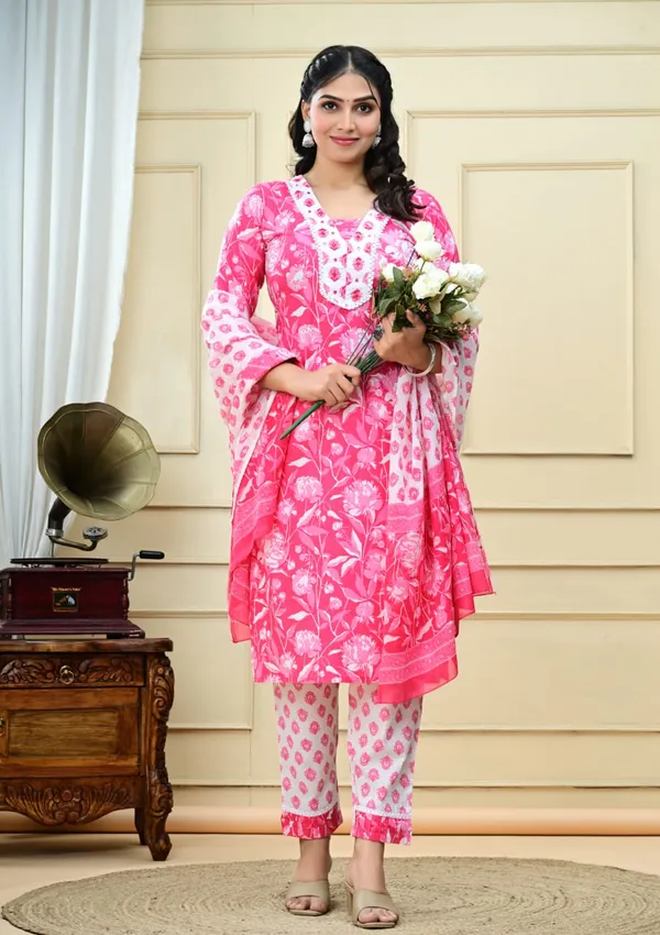 Pure_Printed_Cotton_Pink_Kurti_Set_for_summer