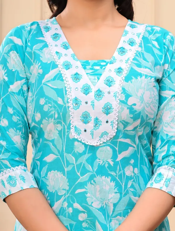 Pure_Printed_Cotton_Turquoise_Kurti_Set_for_summer