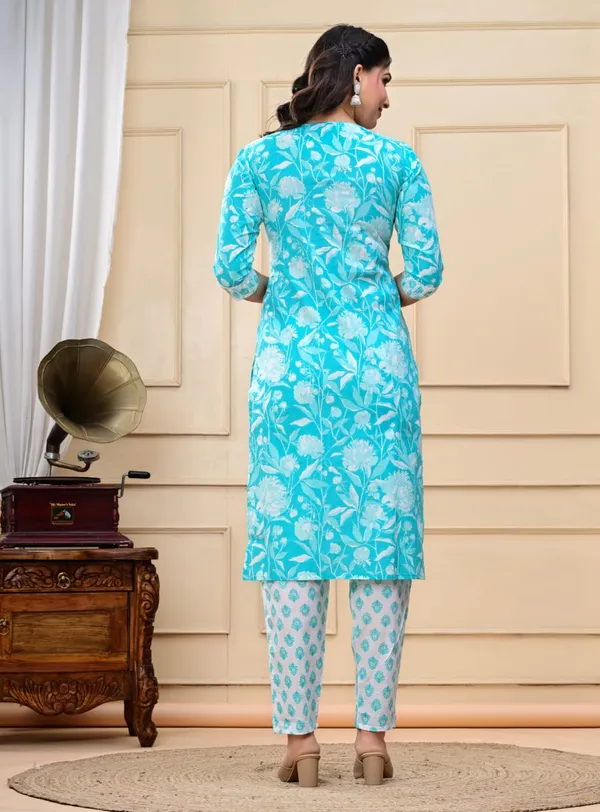 Pure_Printed_Cotton_Turquoise_Kurti_Set_for_summer