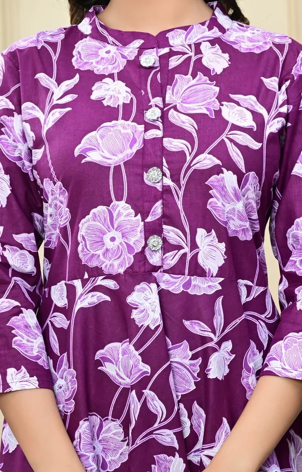 Stylish_Flared_Kurti_with_All-Over_Print,_Soft_Cotton_Fabric,_Comfortable_Fit_for_Casual,_Office,_and_Festive_Wear