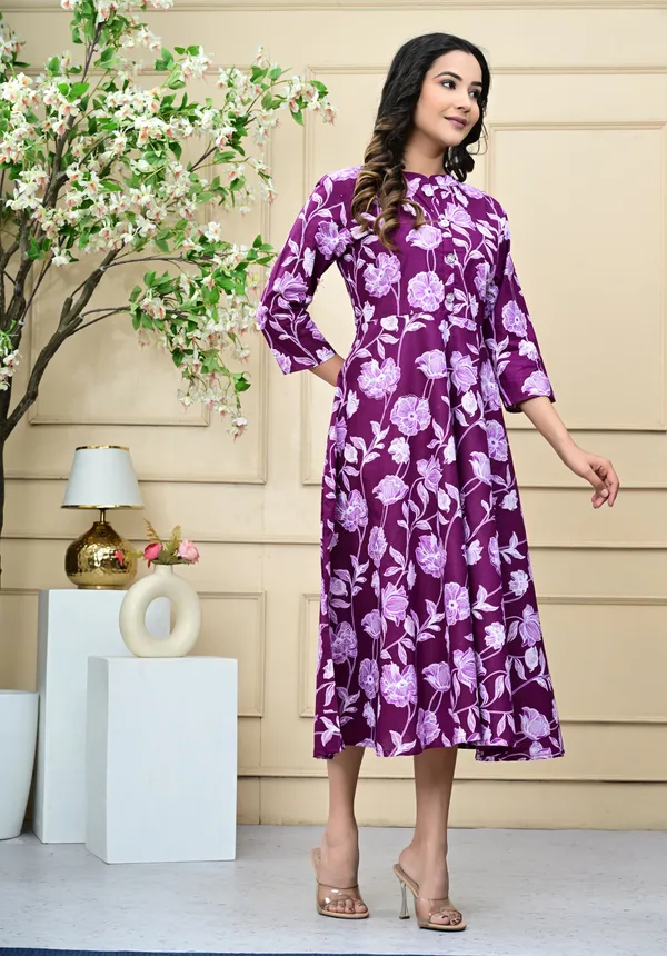 Stylish_Flared_Kurti_with_All-Over_Print,_Soft_Cotton_Fabric,_Comfortable_Fit_for_Casual,_Office,_and_Festive_Wear