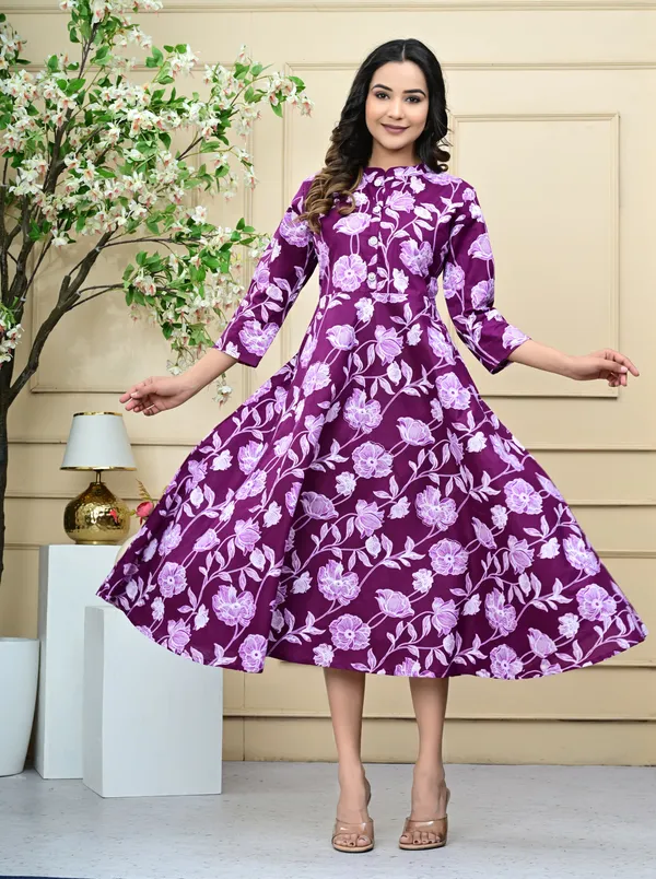 Stylish_Flared_Kurti_with_All-Over_Print,_Soft_Cotton_Fabric,_Comfortable_Fit_for_Casual,_Office,_and_Festive_Wear