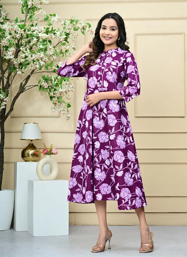 Stylish_Flared_Kurti_with_All-Over_Print,_Soft_Cotton_Fabric,_Comfortable_Fit_for_Casual,_Office,_and_Festive_Wear