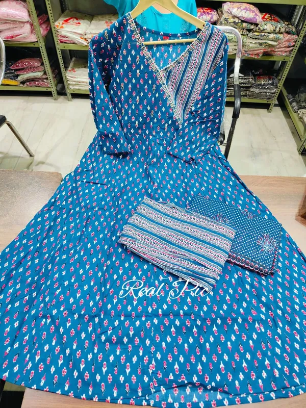 Teal_Blue_Cotton_Anagrakha_Kurti_Set_with_Zari_Work_&_Malmal_Dupatta_-_Ethnic_Wear_for_Women