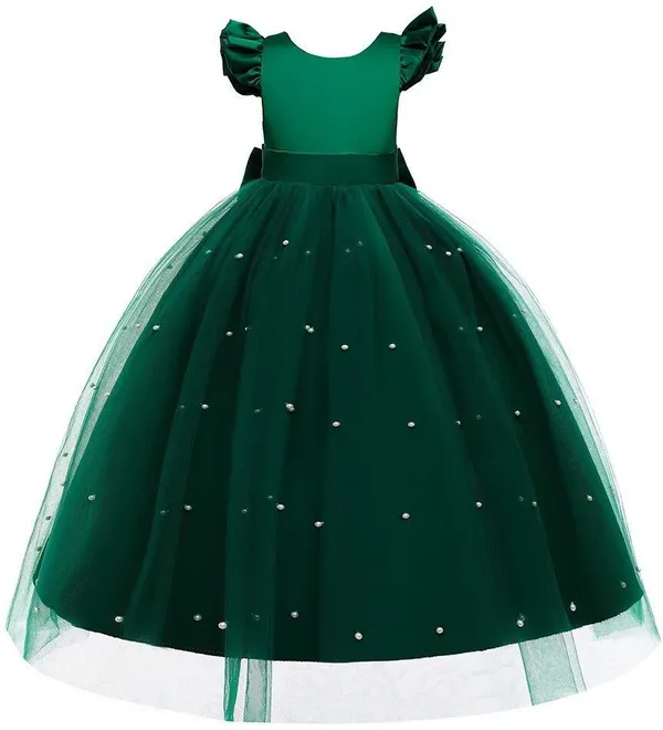 Bottle_Green_Net_Premium_Fit_And_Flare_Dress_For_Girls