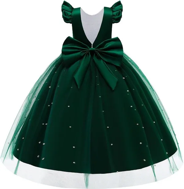 Bottle_Green_Net_Premium_Fit_And_Flare_Dress_For_Girls