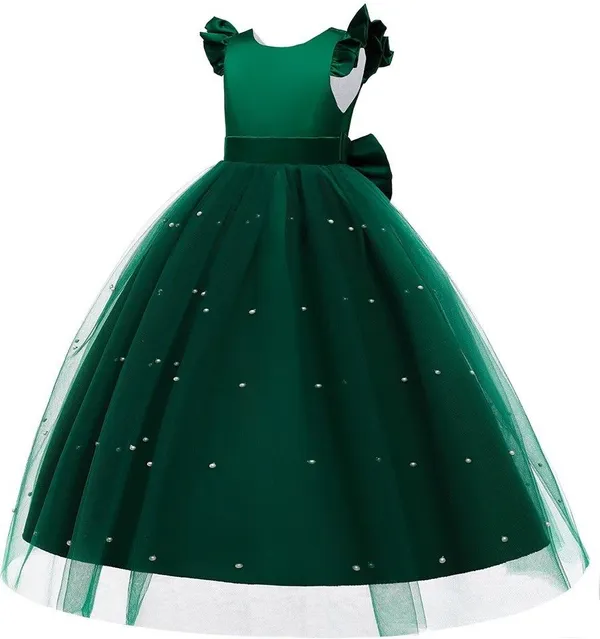 Bottle_Green_Net_Premium_Fit_And_Flare_Dress_For_Girls