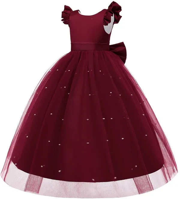 Maroon_Net_Premium_Fit_And_Flare_Dress_For_Girls
