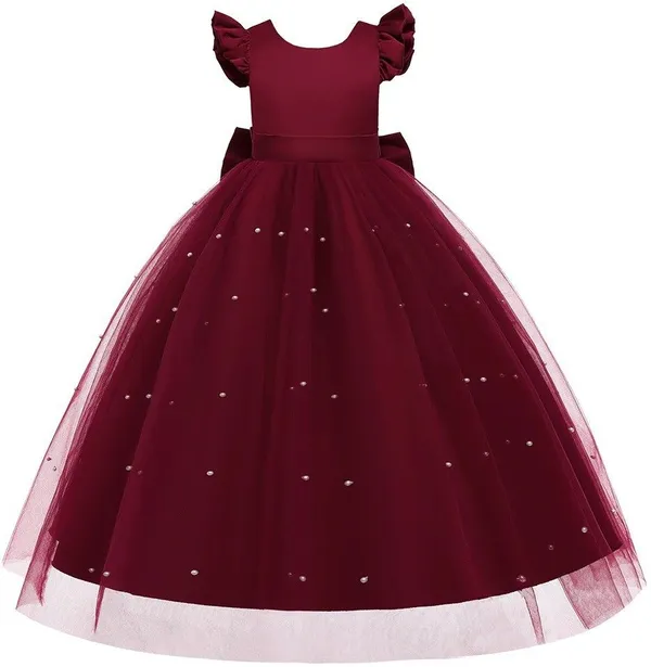 Maroon_Net_Premium_Fit_And_Flare_Dress_For_Girls