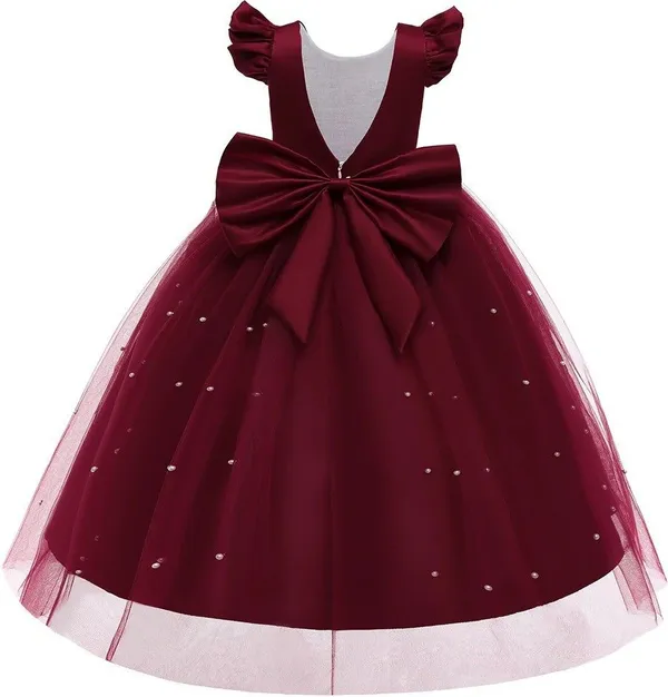 Maroon_Net_Premium_Fit_And_Flare_Dress_For_Girls