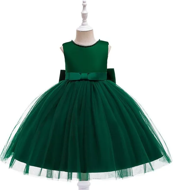 Bottle_Green_Net_Premium_Fit_And_Flare_Dress_For_Girls