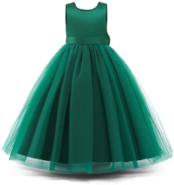 Bottle_Green_Net_Premium_Fit_And_Flare_Dress_For_Girls