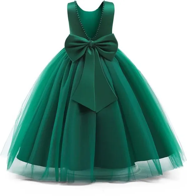 Bottle_Green_Net_Premium_Fit_And_Flare_Dress_For_Girls