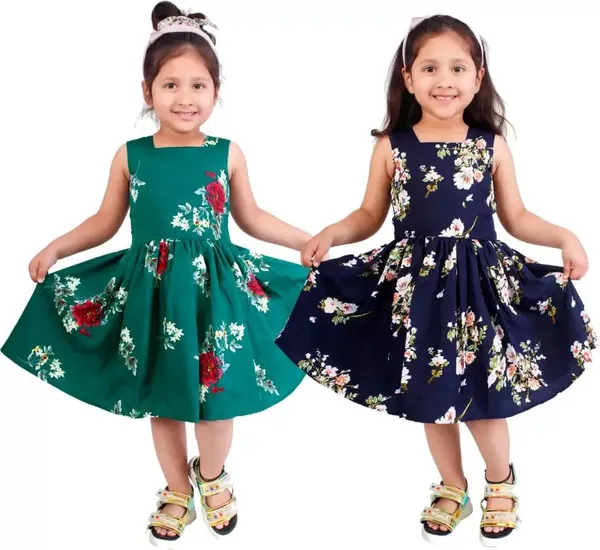 Green_And_Navy_Crepe_Premium_Fit_And_Flare_Dress_For_Girls_(Pack_Of_2)