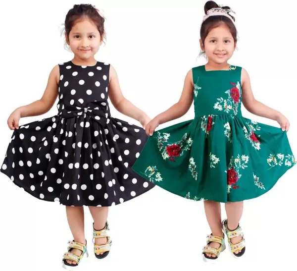 Black_And_Green_Crepe_Premium_Fit_And_Flare_Dress_For_Girls_(Pack_Of_2)