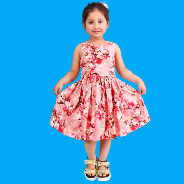Peach_Print_Crepe_Premium_Fit_And_Flare_Dress_For_Girls