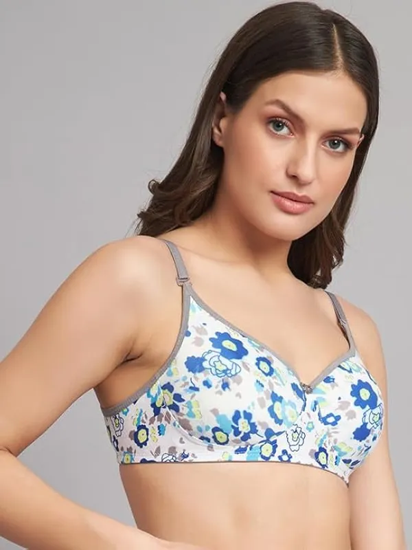 Klowila_Fashion_Women's_Cotton_Blend_Lightly_Padded_Non-Wired_Floral_Printed_T-Shirt_Bra_Combo_Pack_Of_2