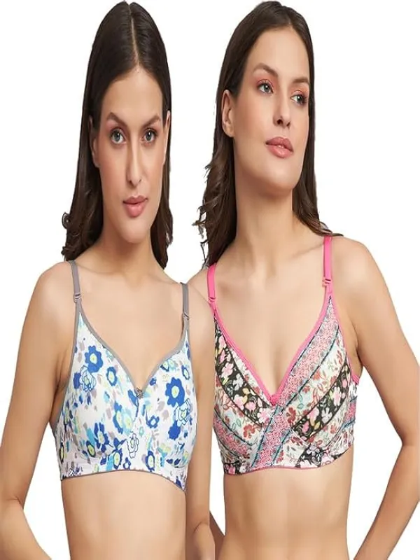 Klowila_Fashion___Women's_Cotton_Blend_Lightly_Padded_Non-Wired_Floral_Printed_T-Shirt_Bra_Combo_Pack_Of_2