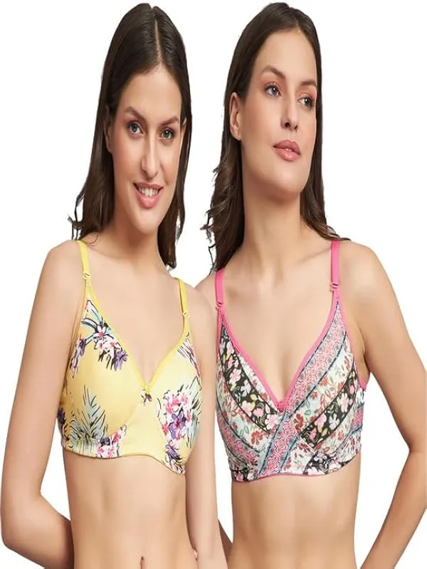 Klowila_Fashion___Women's_Cotton_Blend_Lightly_Padded_Non-Wired_Floral_Printed_T-Shirt_Bra_Combo_Pack_Of_2