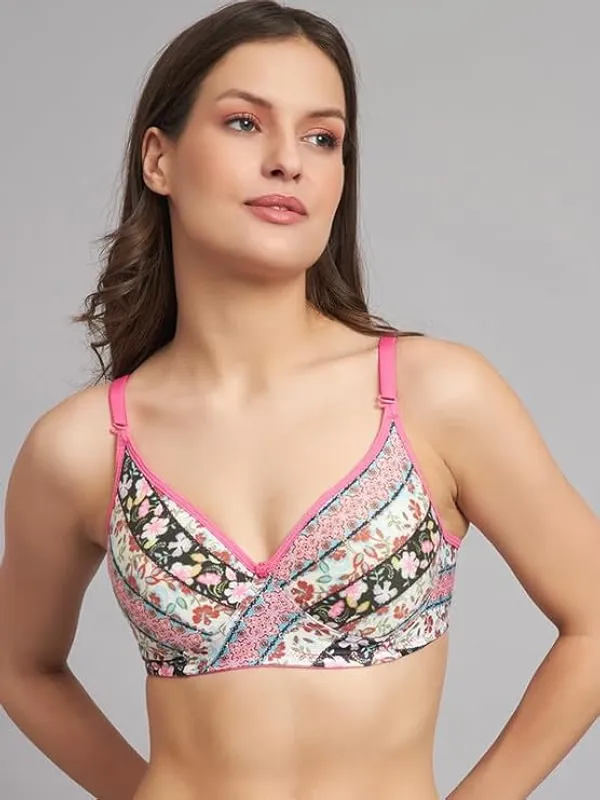 Klowila_Fashion___Women's_Cotton_Blend_Lightly_Padded_Non-Wired_Floral_Printed_T-Shirt_Bra_Combo_Pack_Of_2