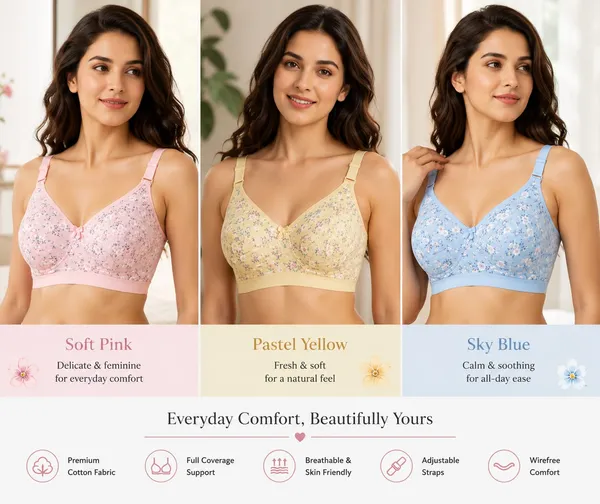 Klowvila_Fashion_Women's_C_Cup_Non-Padded_Floral_Print_Heavy_Bust_Plus_Size_Minimizer_Seamless_Full_Coverage_Non-Wired_T-Shirt_Everyday_Bra_Combo_Pack_of_3