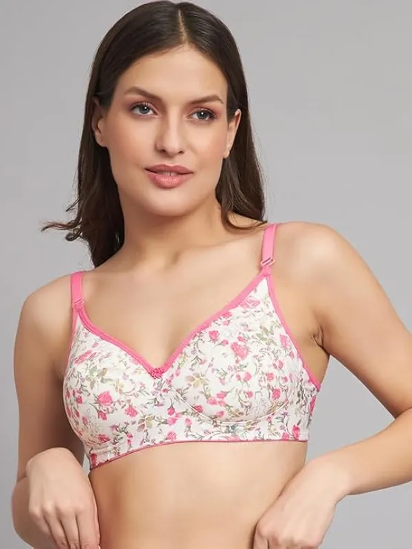 Klowvila_Fashion_Women's_Cotton_Blend_Lightly_Padded_Non-Wired_Floral_Printed_T-Shirt_Bra_Combo_Pack_Of_2